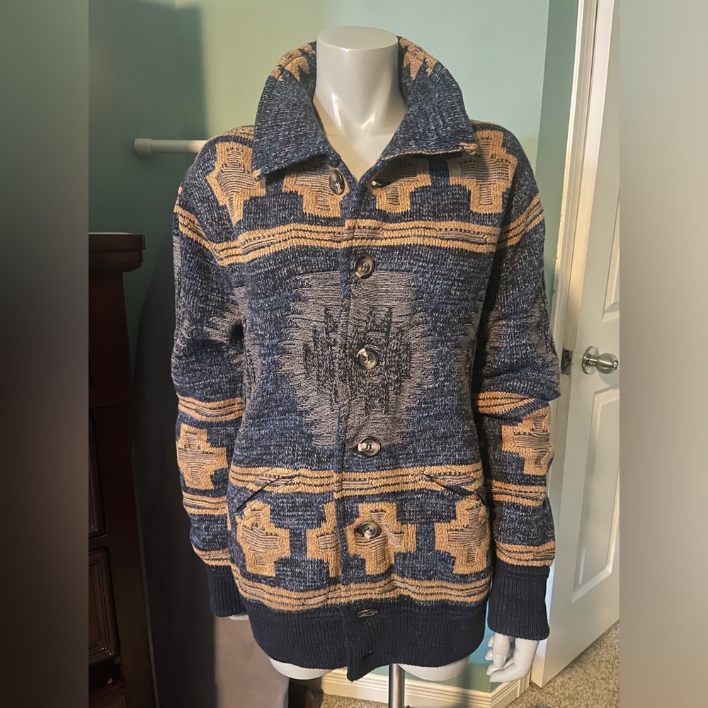 100% Cotton Aztec Patterned Cardigan - Made in Italy